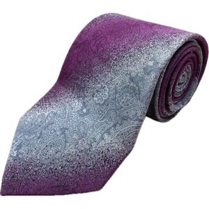 x'Andrini Mens Silk Tie Purple Grey Ombre Paisley Italy Italian Silk‎ 3.5"